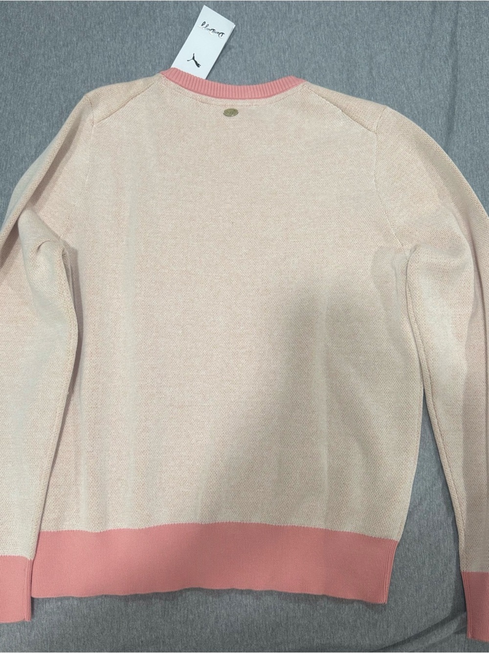 Puma Cream Floral Intarsia Crewneck Sweater with Pink Trim - Picture 7 of 9